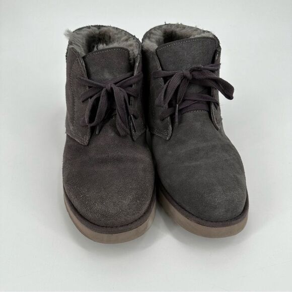 Ugg Koolaburra Boots Booties Sheepskin Suede Gray Tie Size 9 - Picture 2 of 7